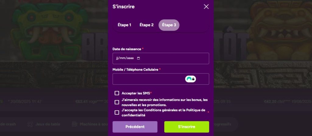 Majestic Slots Casino souscription